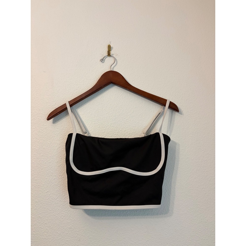 Black White Contrast Piping Crop Top Camisole Small